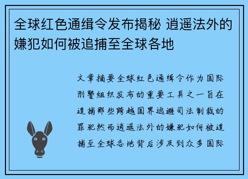 全球红色通缉令发布揭秘 逍遥法外的嫌犯如何被追捕至全球各地 全球红色通缉令发布揭秘 逍遥法外的嫌犯如何被追捕至全球各地